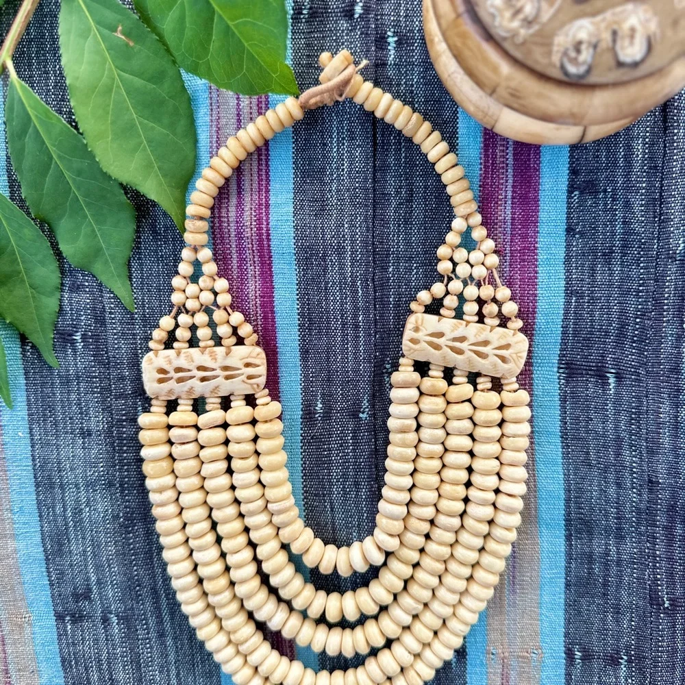 Vintage African Carved Bone Necklace - Picture 10 of 10